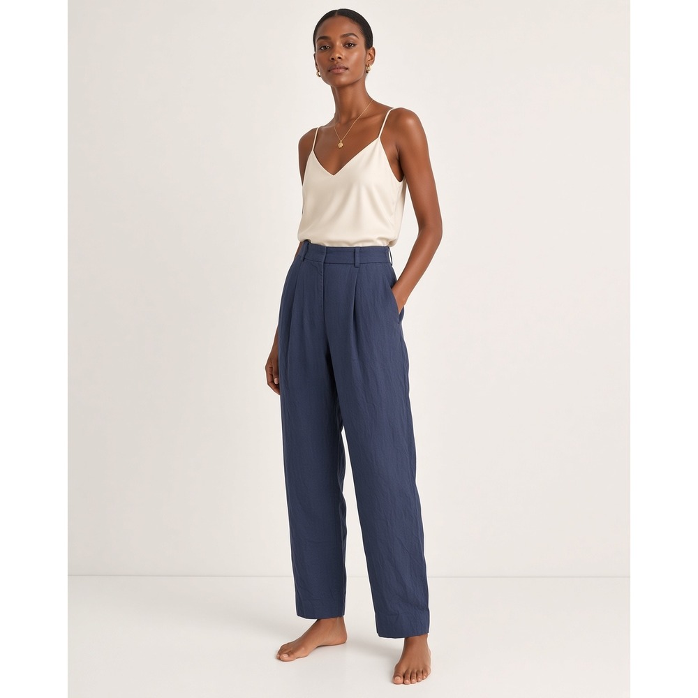 Banana Republic High-Rise Straight Puddle Pants Blue Size 8 Pleated Front